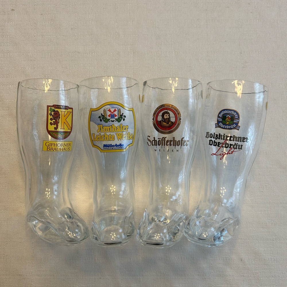 RARE Vintage 0.5 Liter German Wheat Beer Boot Shaped Glasses Set of 4.